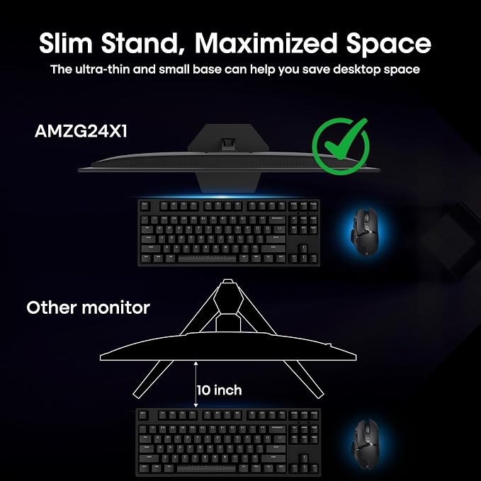Amzfast 24 Inch Gaming Monitor 200Hz FHD 1080p Computer Monitor, 1ms Adaptive Sync, 3000:1, 129% sRGB, HDR Display, Eye Care, VESA 75x75, Metal Stand, HDMI 2.0 | DP 1.4, AMZG24X1