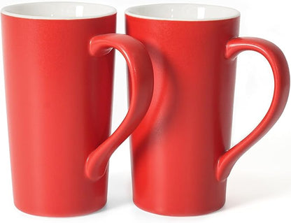 20 oz Ceramic Coffee Mugs Set of 2 Large Tall Red Porcelain Tea Cups with Handle Microwave & Dishwasher Safe Gift for Parents Dad Mom Friends