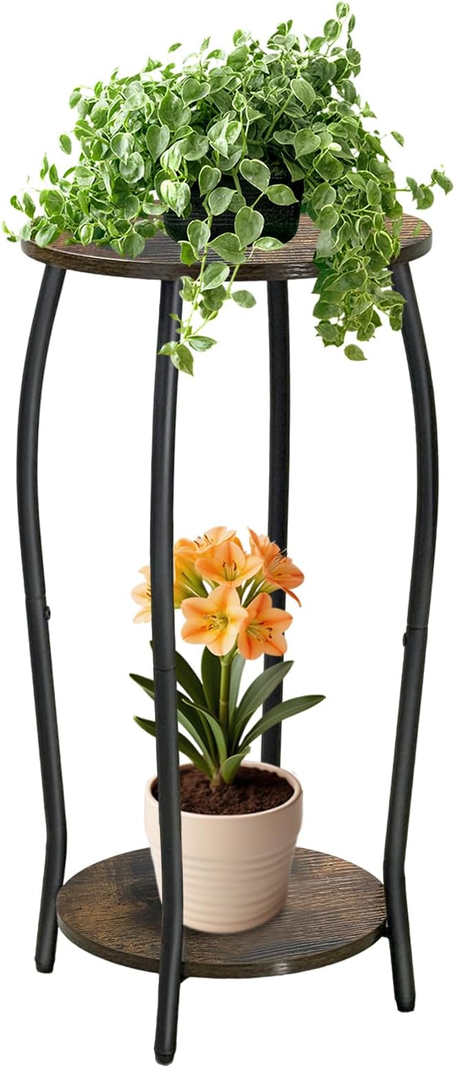 Plant Stand Indoor, 2 Tier Tall Wood Plant Stand, 4-Leg Floor Corner Plant Stands, Heavy Duty Plant Shelf Plant Rack Flower Stands For Home Decor, Brown