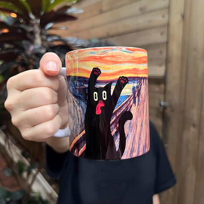 Famous Art Paintings Funny Cat Coffee Mug for Artist Art Lover Teacher Cat Lovers, Famous Picture Classic Vincent Aesthetic Canvas Mug Birthday Gift for Women Man (The Scream)