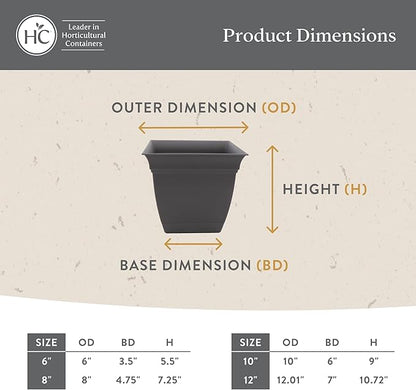 The HC Companies 10 Inch Eclipse Square Planter Pots with Drainage Holes & Attached Saucer, Lightweight UV-Resistant Plastic Indoor Outdoor Planters, 2-Pack Flower Pots for Garden & Home Decor, White