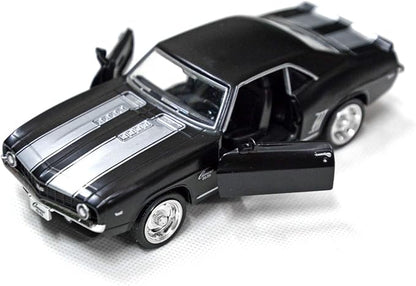 Tianmei 1:32 Scale Supercar Styling Alloy Die-Cast Car Model Collection Decoration Ornaments, Kids Play Vehicle Toys with Pull Back Action and Open Doors (Camaro 1969 - Black)