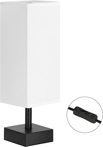 aooshine Small Bedside Table Lamp for Bedroom - Square White Fabric Shade | Inline Rocker Switch, Corded Electric, Bulb Not Included, 12.8" Mini Table Lamp for Nightstand, Desk, Dorm, Office