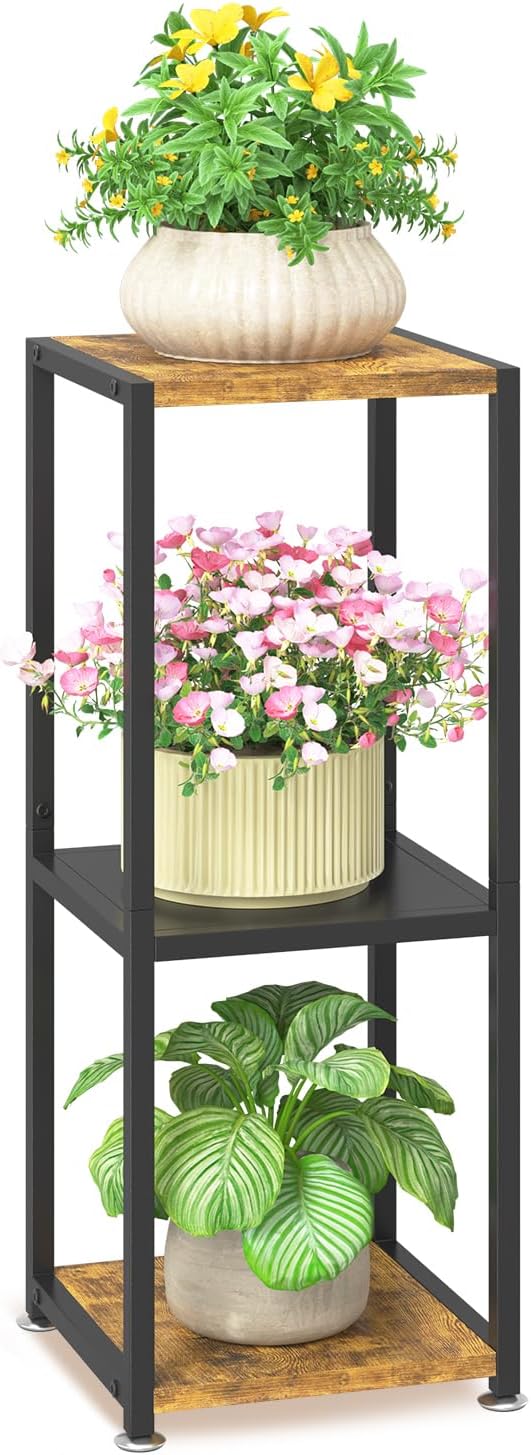 LASZOLA Black 3 Tiered Wood Plant Stand Indoor for Larger Heavy Duty Planter, Sturdy Multi Level Vertical Flowers Racks for Narrow Inside Floor , Decorate Shelving for Hold House Tree, Space Saving