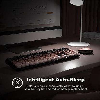 MOFII Wireless Keyboard and Mouse Combo, Full Size 2.4G Retro Round Computer Keyboard and Mouse Set, Plug and Play, for Windows, Computer, Desktop, PC, Notebook - (Lovely BlackBerry Gradient)