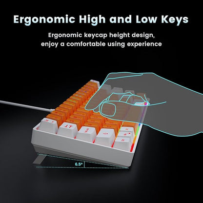 GEODMAER 65% Gaming Keyboard, LED Backlit Mini Wired Keyboard, Ultra-Compact Anti-Ghosting No-Conflict 68 Keys Membrane Gaming Wired Keyboard for PC Laptop Windows Gamer(Orange-White)