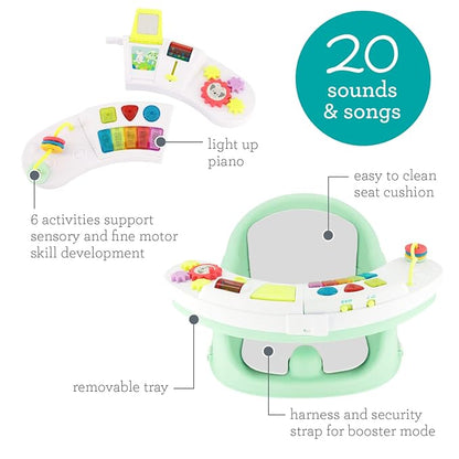 Infantino Music & Lights 3-in-1 Discovery Seat & Booster, Toddler Booster Seat for Dining Table or Kitchen Chair, Baby Activity Center & Snack Tray, Mint