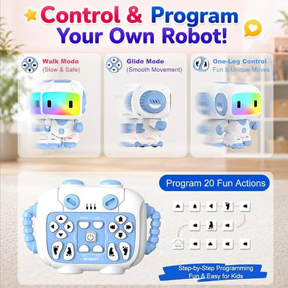Robot Toys for Kids Ages 3-6, Mini Backpack Remote Control Robot with Voice Recording & Repeat, LED Light-Up Face, Music Dance, Programmable Actions, STEM Toy Gifts for Boys Girls
