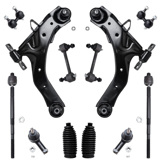 Detroit Axle - 12pc Front End Suspension Kit for Hyundai Elantra 01-06, Lower Control Arms w/Ball Joint Tie Rods Boot Front and