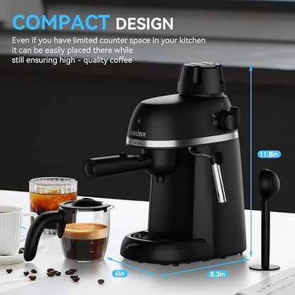 XIXUBX Compact Espresso & Cappuccino Machine, 3.5 Bar with Steam Wand | 800W Fast Heating, Safety Lock & Tritan Cup, One-Touch 4-Cup Brewing & Powerful Steam for Latte, Black for Home & Office