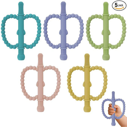 Fu Store Hollow Teether Tube 5 Pack Apple Shape Chew Straw Sensory Toy for Infant Toddlers Silicone Tubes Teething Toys for Babies 0-6 0-12 0-36 Months Gifts Teething Relief Soothing Gums