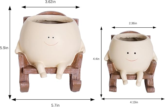 Smily Face Planter Pot Cute Resin Flower Head Planters for Indoor Outdoor Plants Unique Sitting Rocking Chairs Succulent Pots for String of Pearls Plant Live Gift Ideals with Drainage Hole