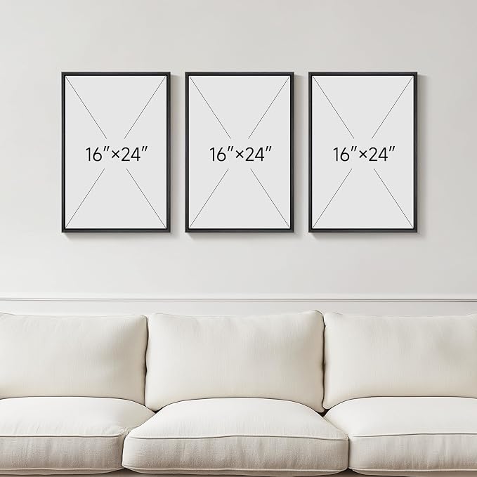 3D Textured Framed Black and White Abstract Wall Art for Bedroom, 3 Piece Modern Paintings Artwork for Walls, Minimalist Black White Geometric Pictures for Living Room, Dining Room Wall Decor 16x24 In