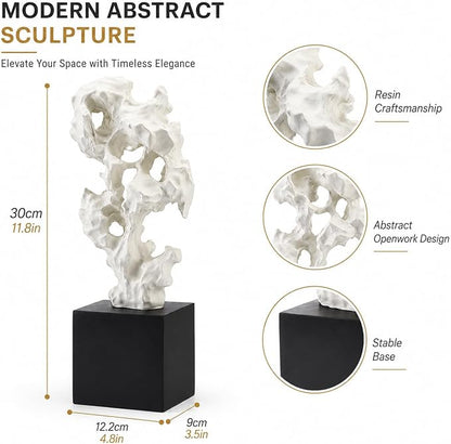 11.8" Modern Abstract Sculpture | Stone Home Decor, Resin White and Black Art Statues for Living Room, Coffee Table Centerpiece, TV Stand Shelf Bookshelf Decor
