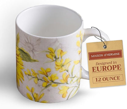 Maison d' Hermine Coffee Mug with Handles Tea Cups (12 Ounce, Pack of 1) | Fine Bone China Coffee Mugs for Hot Beverages Cappuccino Latte Home Restaurant Hotel Spring Summer -Candice - Helianthe