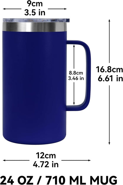 DOMICARE 24oz Mug with Handle and Lid, Stainless Steel Coffee Mug, Reusable Insulated Cup, Travel Mug with Handle, Double Wall Vacuum Coffee Tumbler for Men and Women, Dark Blue, Pack 1