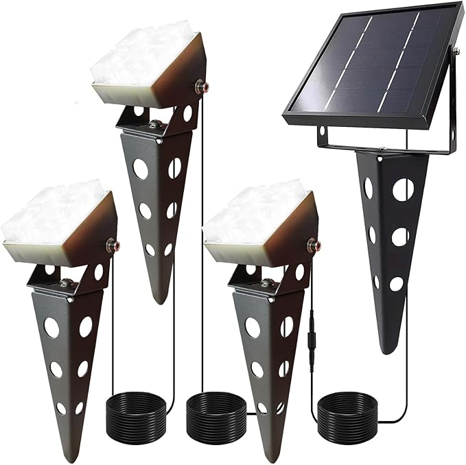 Solar Spot Lights Outdoor Waterproof IP65 Landscape Spotlights with Metal Stake 42ft Cable 3-in-1 Cool White Auto On/Off Dusk to Dawn Uplights for Flag Pole Trees Garden Yard Landscape Downlight