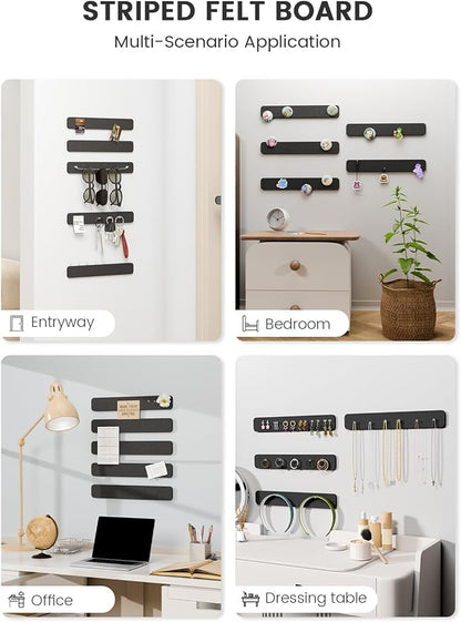 Fluxynara 13" x 2" Felt Wall Panels, Black | 5-Pack Cork Board Alternative with 35 Push Pins, Adhesive Mounting for Bedroom Door or Home Office