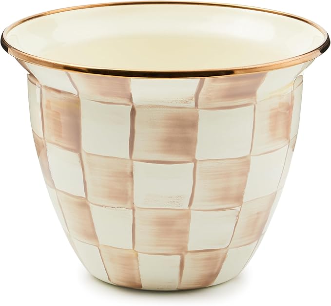 MACKENZIE-CHILDS Flowerpot, Decorative Garden Pot for Growing Plants, Brown-and-White Mocha Check
