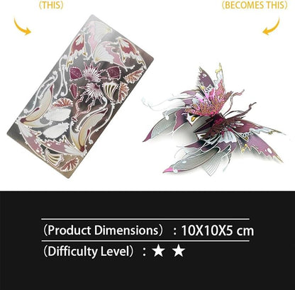 3D Metal Butterfly Puzzle for Adults, 50PCS Steampunk Mechanical Insect Model Kit, No Glue Snap-Fit Assembly, Iridescent Wing Design, Desktop Sculpture
