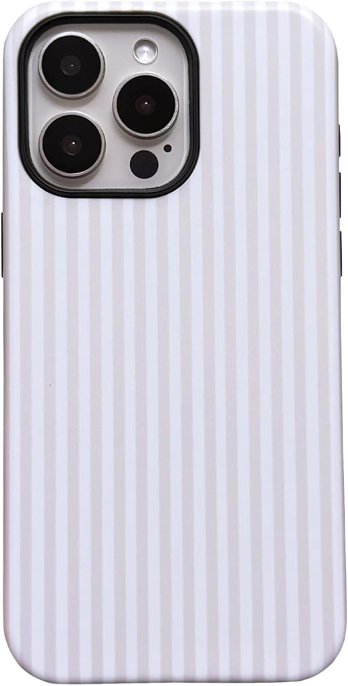 for iPhone 16 Pro Max Case Striped Cute Aesthetics Phone Case Trendy Protective Shockproof Cover for iPhone 16 Pro Max White
