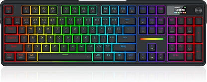 Redragon K762 PRO Wireless 104-Key Gasket Gaming Keyboard, Screen & Knob | Easy-Control LED Info Display, 0-Delay Tri-Mode, Cushioned 5-Layer Noise Dampening for Creamy Thocky Sound, Full-Size 104-Key