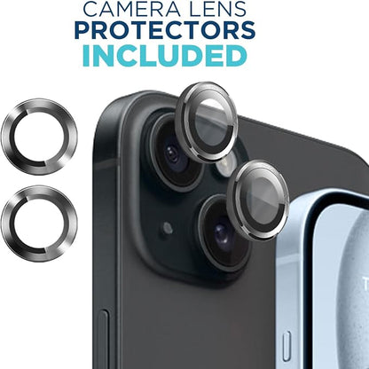 Tech Armor for Apple iPhone 15 Screen Protector Glass 6.1 inch - Ballistic Tempered, Case Friendly, Easy Install, Sensor Protection, HD, 9H Hardness, 3 Pack + Bonus Camera Lens Protectors