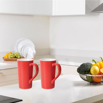 20 oz Ceramic Coffee Mugs Set of 2 Large Tall Red Porcelain Tea Cups with Handle Microwave & Dishwasher Safe Gift for Parents Dad Mom Friends