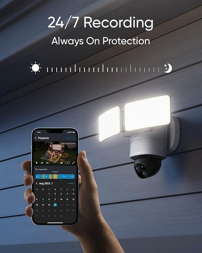 eufy Floodlight Camera E340(with AC Cable),Security Camera Outdoor, 360° PTZ, 24/7 Recording, 2.4G/5G Wi-Fi, 2000 LM, Motion Detection, Built-in Siren, Dual Cam, HB3 Compatible, No Monthly Fee