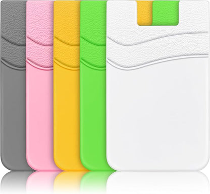 SHANSHUI Card Holder for Phone Case, Silicone Sticky Sleeve Pocket Stick on Business ID Credit Card Cell Phone Wallet Fitting for iPhone, Android & Most Smartphones, 5 PCS Grey White Yellow Green Pink