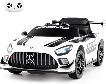 Costzon Ride on Car, 12V Licensed Mercedes-AMG GT3 Kids Car with Remote Control, 3 Speeds, LED Lights, Music, Wireless, Transport Wheels & Soft Start, Electric Vehicle for Toddlers Aged 3+ (White)