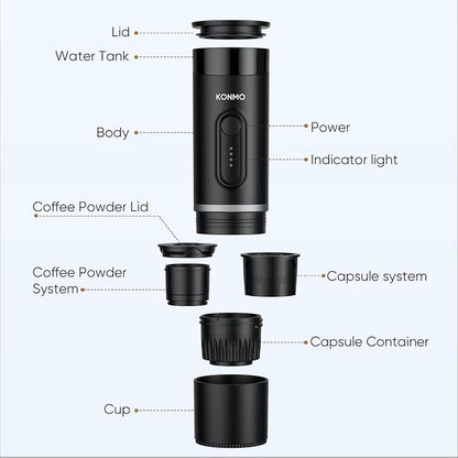 Portable Espresso Machine for Travel, Mini Coffee Maker Works with Capsules & Ground Coffee, USB-C Rechargeable for Outdoor Camping Car RV Business Trips
