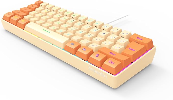 Snpurdiri 60% Wired Gaming Keyboard, RGB Backlit Ultra-Compact Mini Keyboard, Waterproof Mini Compact 61 Keys Keyboard for PC/Mac Gamer, Typist, Travel (Orange and Cream) | Backlit Ultra-Compact Mini Gaming Keyboard for PC/Mac Gamer, Typist, Travel