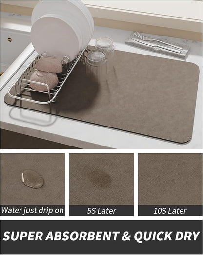 AMOAMI Coffee Mat - Hide Stain Rubber Backed Absorbent Dish Drying Mat for Kitchen Counter - Brown, 12"x19"