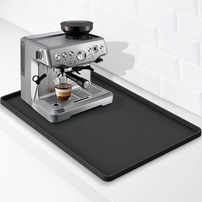 Silicone Coffee Mat 24"x16", Single Piece Anti-Vibration Under Coffee Maker Mat, Non-Slip Espresso Machine Mat with 10mm Raised Edge, Noise Reduction Countertop Protector, Fits Breville Ninja Keurig