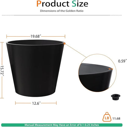 Wide Planters for Outdoor Plants, Extra Large Indoor Flower Pots for Garden, Front Porch, Patio - Round Resin Planter Set of 2 (Black, 20 inch - 2 Pack)