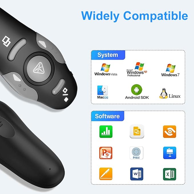Wireless Presentation Clicker for PowerPoint Presentations, USB Dongle Presenter Remote with Laser Pointer Slide Clickers for Mac/Windows/Linux, Computer/Laptop, Google Slide/PPT/Keynote