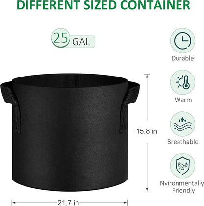 NYONG 12-Pack 25 Gallon Thickened Non-Woven Grow Bags, Aeration Fabric Pots with Handles（Black）