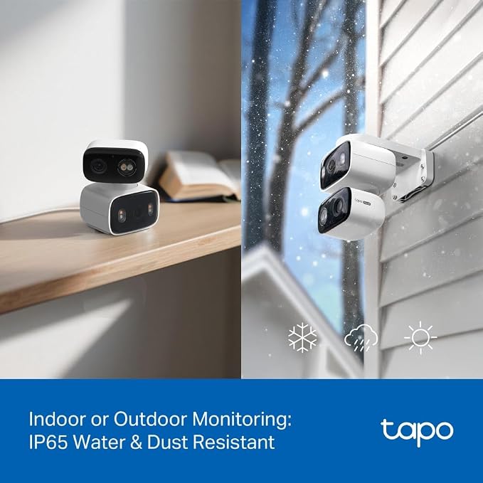Tapo 2K Indoor/Outdoor Dual Lens Pan/Tilt Wired Security Camera - 125° Wide-Angle View + 6mm Zoom, Motion Track, Person/Vehicle Detection, Local Storage or Optional Cloud, C246D