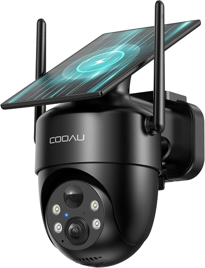COOAU Solar Security Cameras Wireless Outdoor – Low-Light Rechargeable, Easy to Install, 2K 360° Camera for Home Security, Surveillance Cam with AI Smart Detection, Color Night Vision, IP66, Alexa