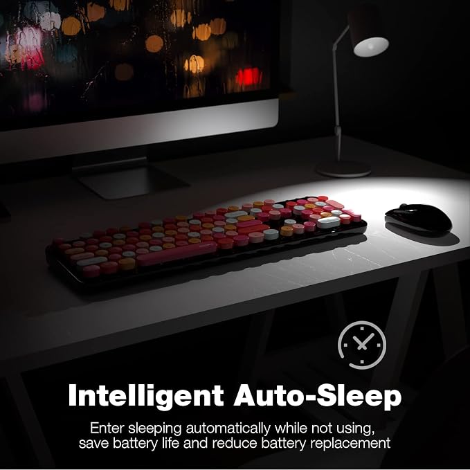 MOFII Wireless Keyboard and Mouse Combo, 2.4GHz Retro Full Size Typewriter Keyboard with Number Pad & Wireless Mouse for Laptop, PC, Desktop, Mac, Windows - Black Colorful