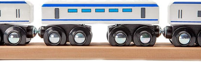 maxim enterprise, inc. Express Train Set, Bullet Train for Wooden Train Track, Train Set of 2 Engines & 1 Passenger Car, Compatible with Thomas and Friends, Brio & Other Major Brand Wooden Railways