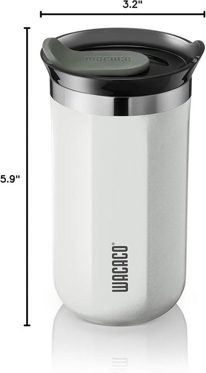 WACACO Octaroma Lungo Vacuum Insulated Coffee Mug, Double-wall Stainless Steel Travel Tumbler With Drinking Lid, 10 fl oz(300ml), Ceramic White