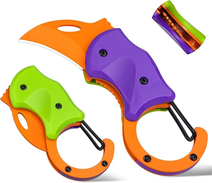 FUNBRO Small Pocket Knife for Men, Edc Knives Tool | Cool Folding Knife Box Cutter with 1.34 Inch Sharp Blade, Great Gift for Men (purple & Green)