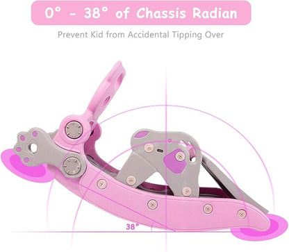 Costzon 5 in 1 Toddler Slide Rocking Toy, Slide for Kids with Detachable Stool, Basketball Hoop and Ring Game, Foldable Climber Playground Slide for Both Indoors Outdoor Use (Pink Bear)