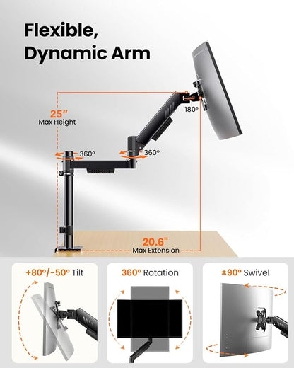ErGear Dual Monitor Stand, Stacked Monitor Mount for 13-33″ Screens, Up to 19.8 lbs/Arm, Enhanced Stability with Integrated C-Clamp, Upgraded Cable Management, VESA 75x75/100x100mm, Home Office Gaming