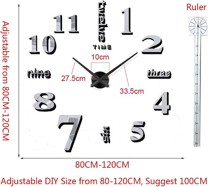 FASHION in THE CITY New 3D DIY Mirror Surface Wall Clocks Modern Design Living Room Decorative Wall Watches … (Red)