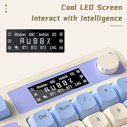 AULA S99 Pro Wireless Keyboard, Gaming Keyboards Media Knob Custom RGB Backlit, 3-Modes BT/2.4G/USB-C Membrane Cute Creamy Keyboard for Windows/MAC/PC Gamer - Blue White