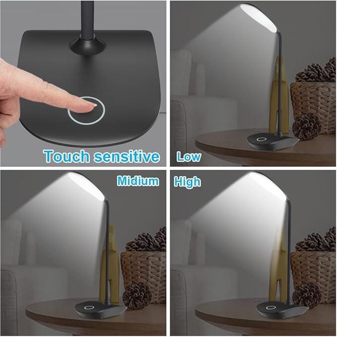 DEEPLITE LED Desk Lamp with Flexible Gooseneck 3 Level Brightness, Battery Operated Table Lamp 5W Touch Control, Compact Portable lamp for Dorm Study Office Bedroom(Set of 2)