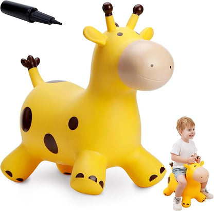 Giraffe Bouncy Animal Hopper for Toddlers, Inflatable Bouncing Hopper Toys, Outdoor Indoor Ride on Horse Bouncer Hopping Toys, Birthday Gifts for Boys Girls 18 Months 2 3 4 5 6 Years Old